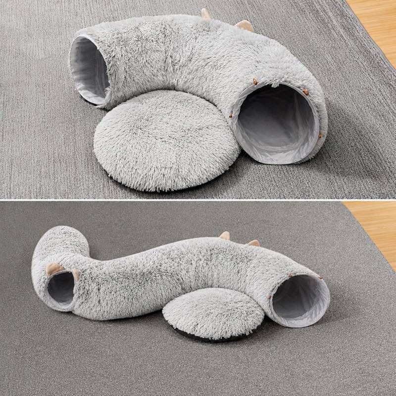 2 in 1 plush dachshund tunnel bed hero view
