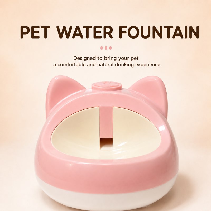 Pink auto refill dog water bowl with cat ear cover