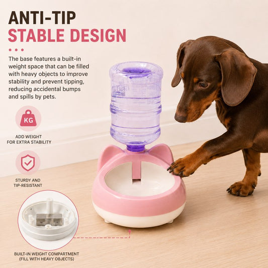 Dachshund pawing at the anti tip weighted base of the water bowl