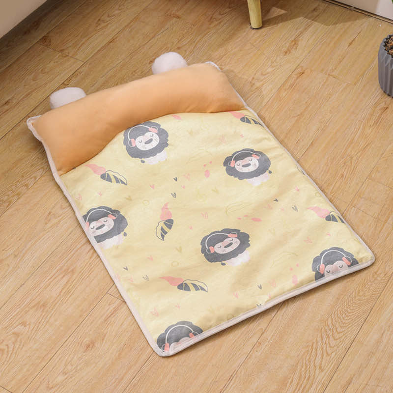 Lion print butter yellow flat lay
