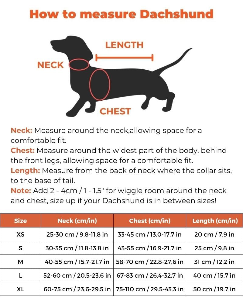 ChinFloat Dachshund Life Vest size guide