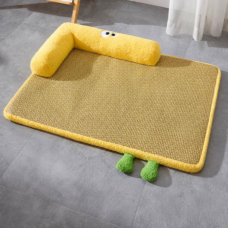 Cool Dachshund Summer Mat in Yellow, flat lay top view