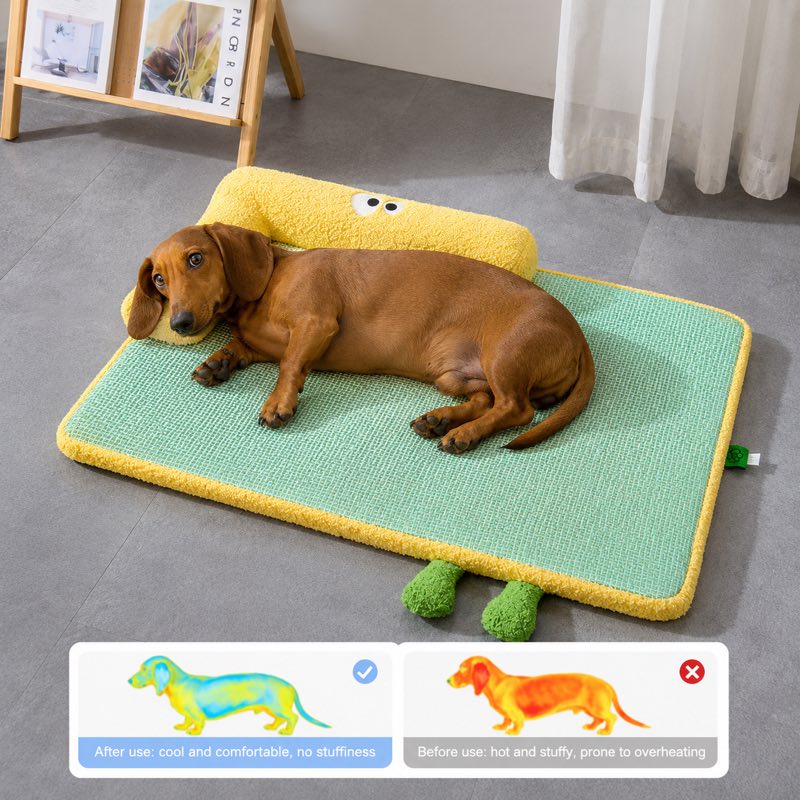 Dachshund relaxing on Cool Dachshund Summer Mat