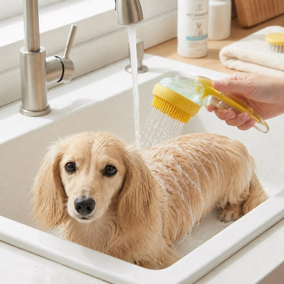 Dachshund Bathing Brush in use
