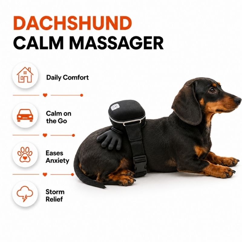 Dachshund Calm Massager on a dachshund