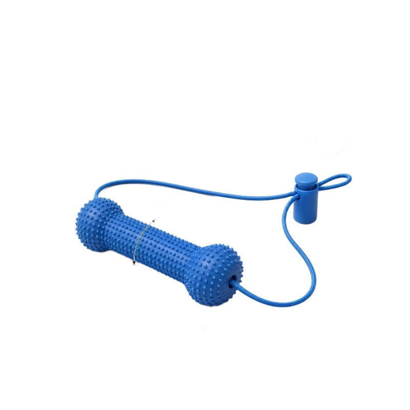 Blue rubber dental chew stick with head strap