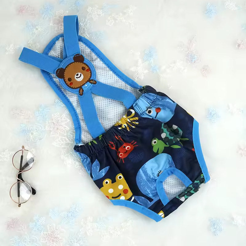 Navy Dachshund Sanitary Diaper Pants back angle