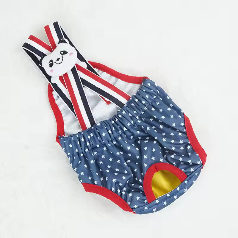 Blue Star Dachshund Sanitary Diaper Pants flat lay