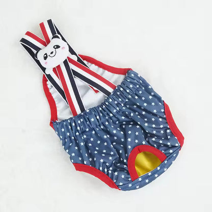 Blue Star Dachshund Sanitary Diaper Pants flat lay