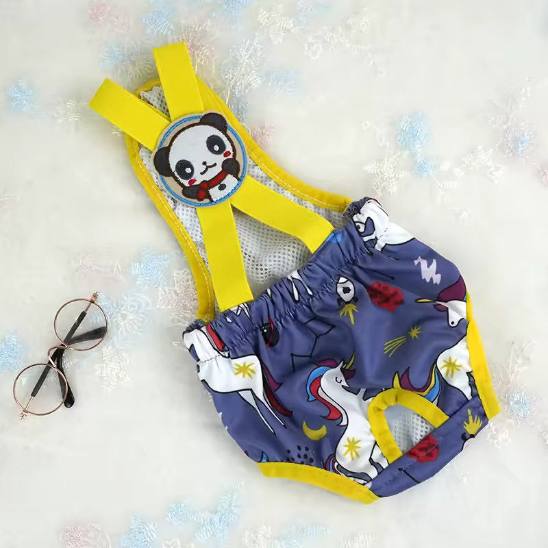 Purple Dachshund Sanitary Diaper Pants flat lay
