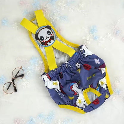 Purple Dachshund Sanitary Diaper Pants flat lay