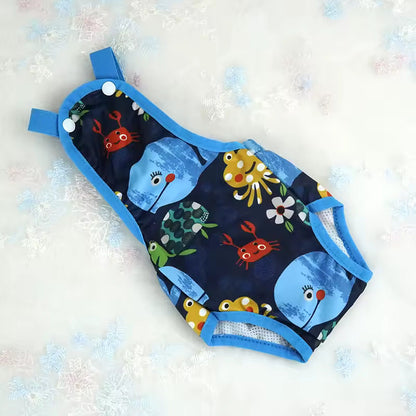 Navy Dachshund Sanitary Diaper Pants flat lay