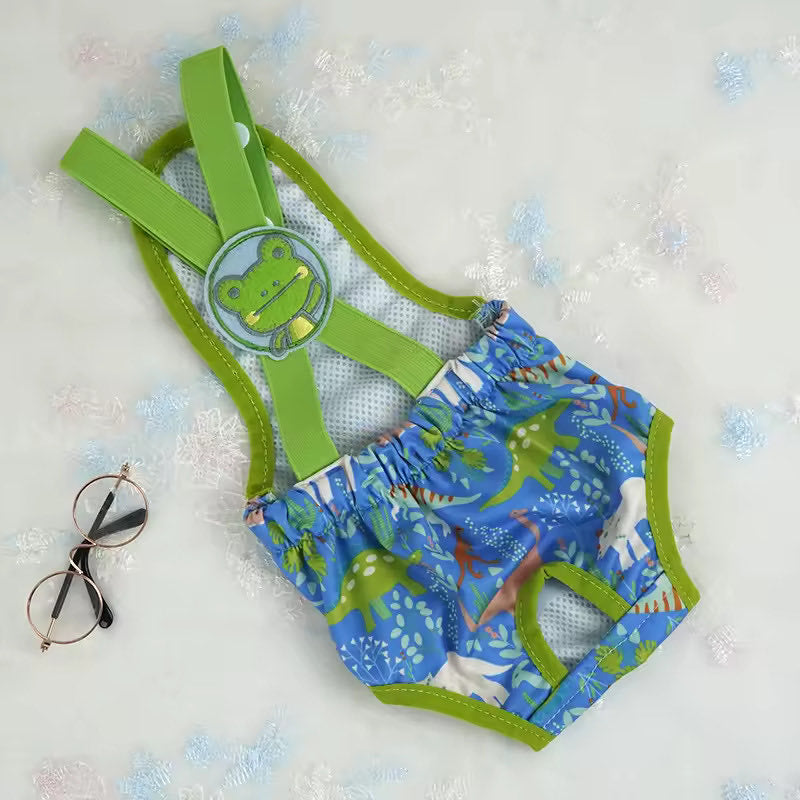 Light Blue Dachshund Sanitary Diaper Pants flat lay