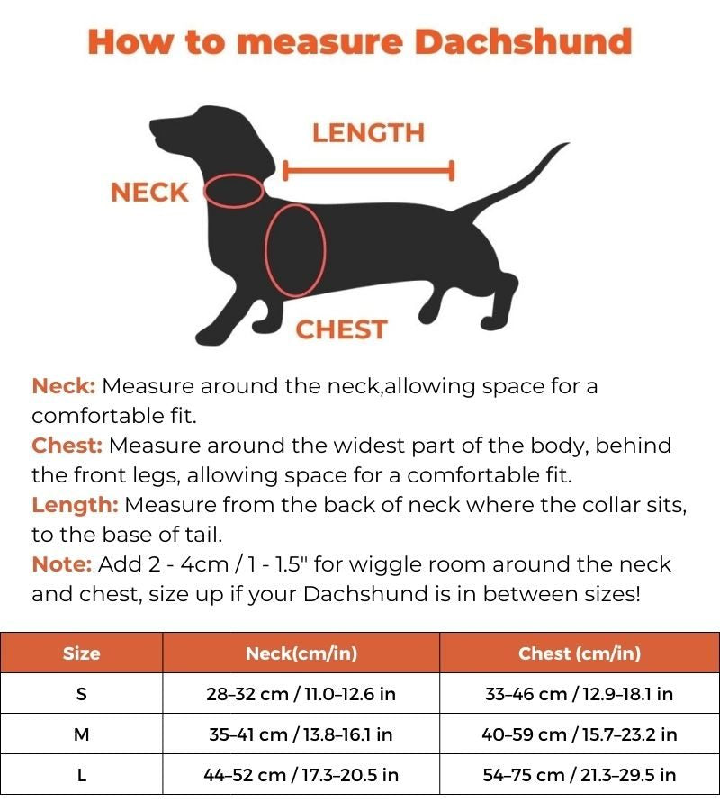 dachshund-snail-dog-costume size guide