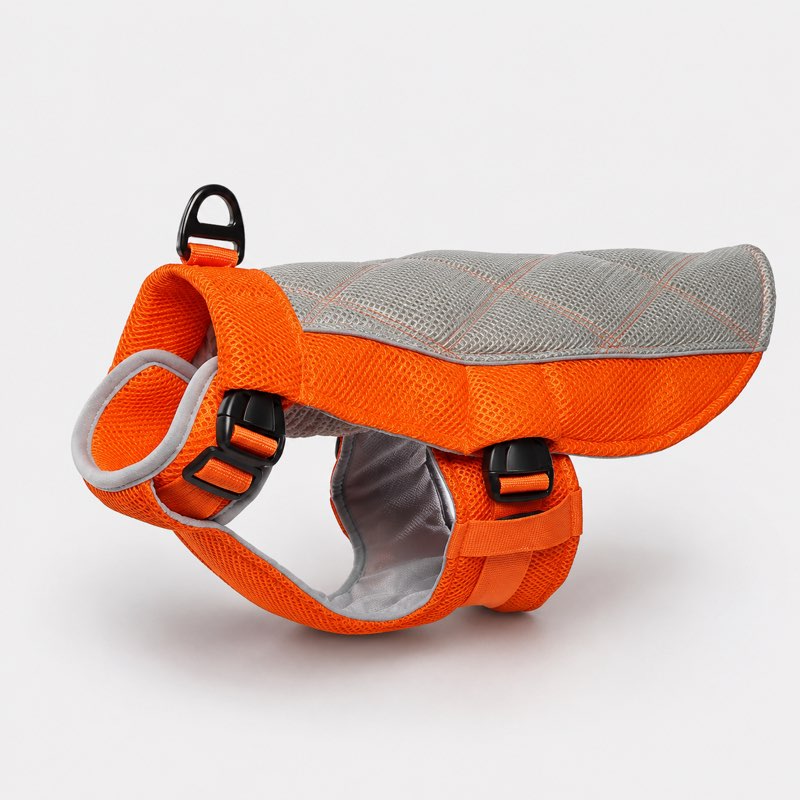 Dachshund Summer Cooling Vest in Orange, flat lay