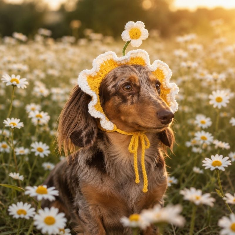 Daisy Doxie Bonnet on dachshund