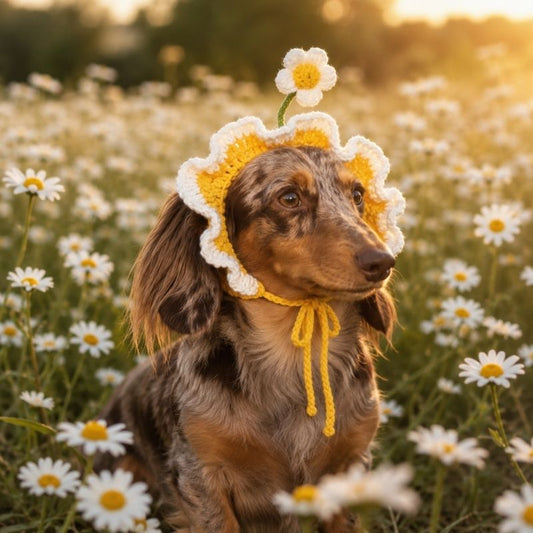 Daisy Doxie Bonnet on dachshund