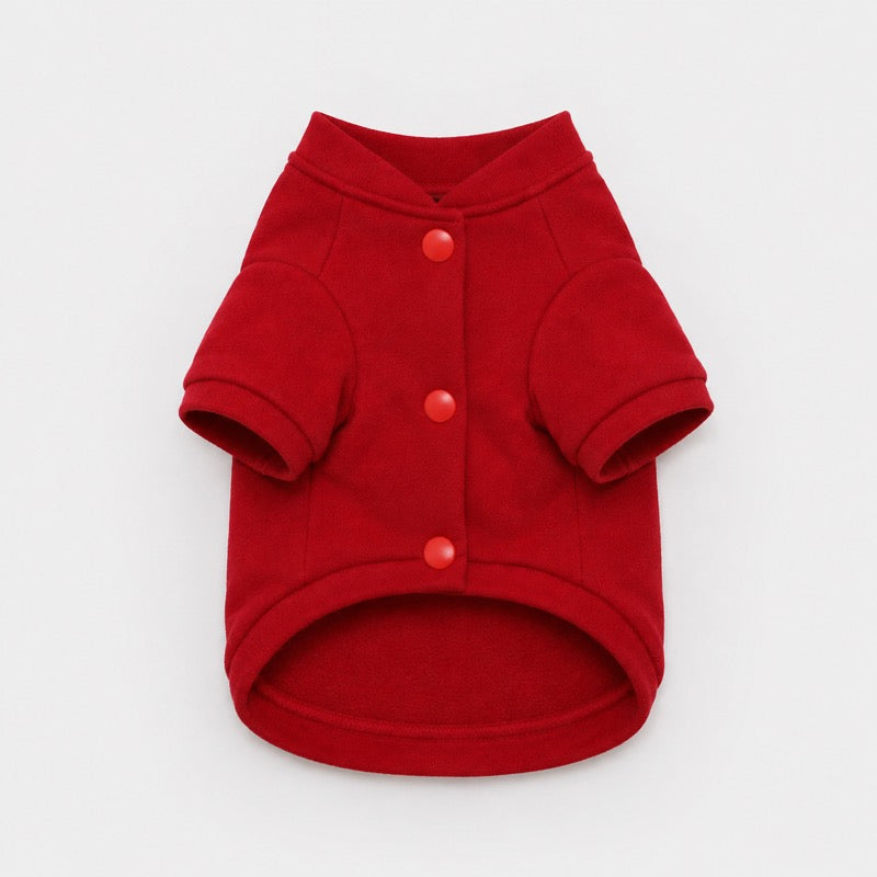Red Dreamer Dachshund Hoodie flat lay back view with leash hole detail