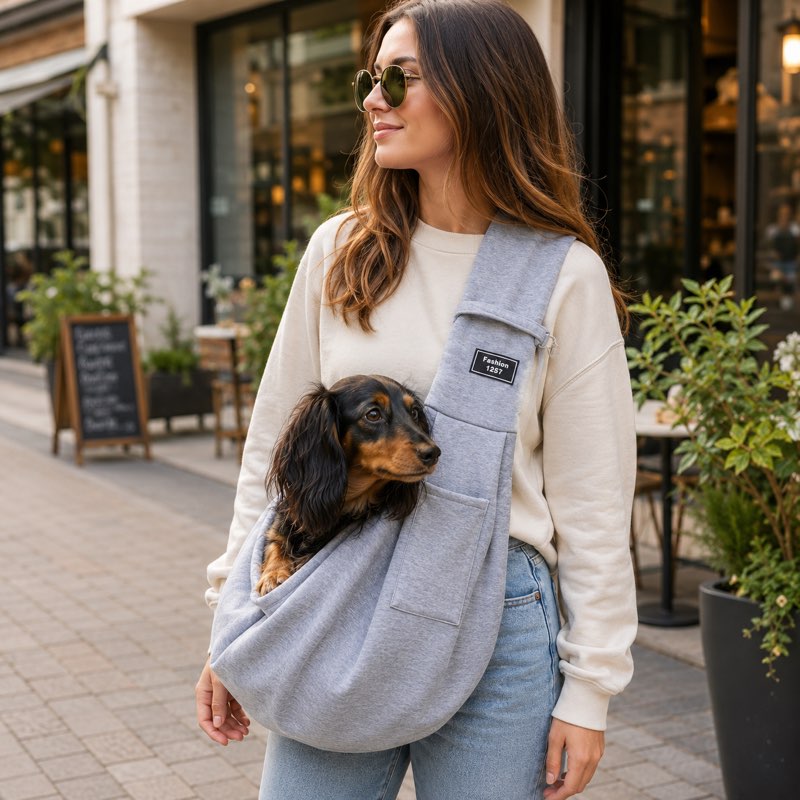 Hands-Free Dachshund Sling with dachshund inside