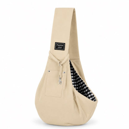Beige hands-free dachshund sling