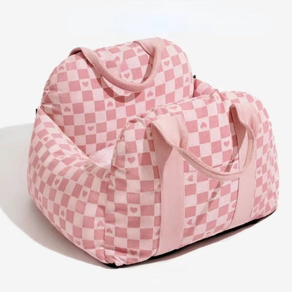 Heart Chequerboard Dachshund Car Seat Bed