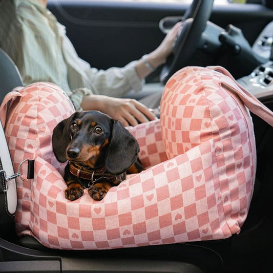 Heart Chequerboard Dachshund Car Seat Bed