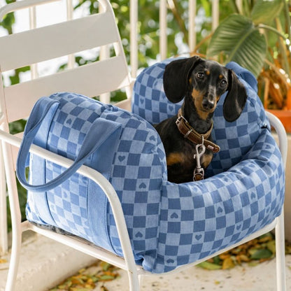 Heart Chequerboard Dachshund Car Seat Bed