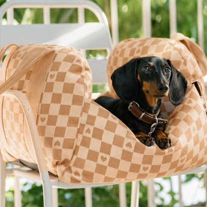 Heart Chequerboard Dachshund Car Seat Bed