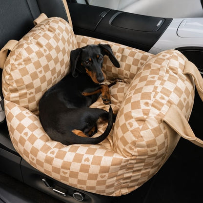 Heart Chequerboard Dachshund Car Seat Bed