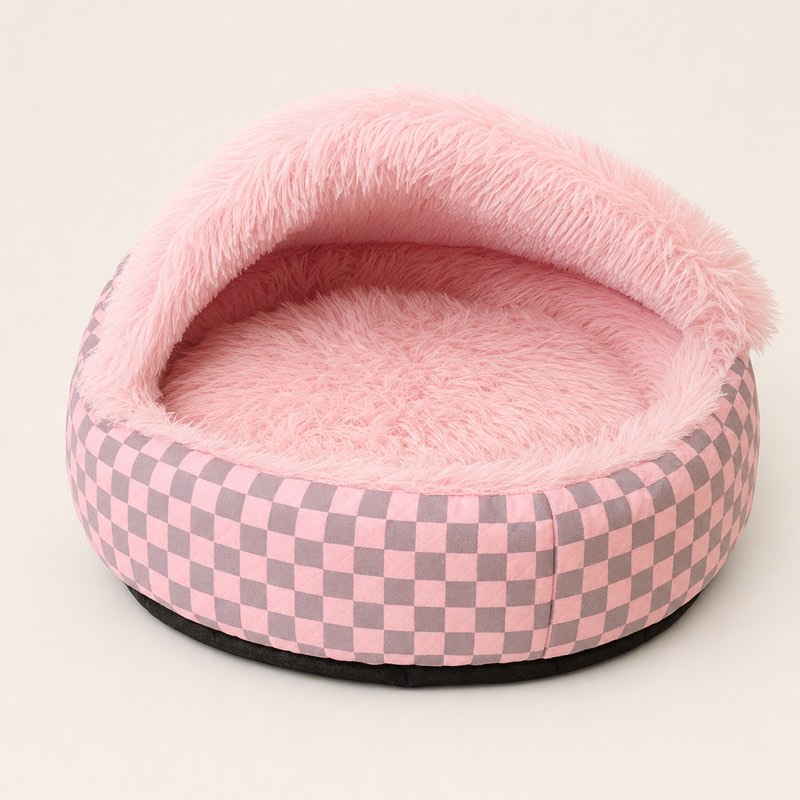 Pink Hooded Dachshund Donut Bed studio shot