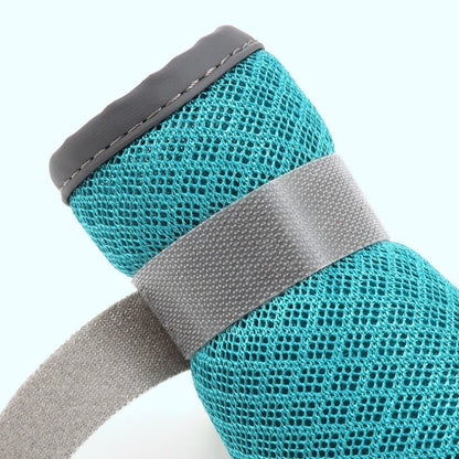 Close-up detail of teal mesh fabric and adjustable side strap on Doxie Boots