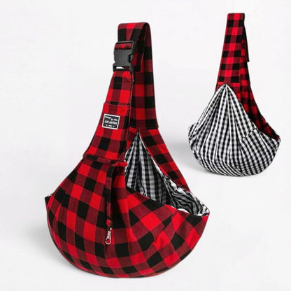 Plaid Dachshund Sling Carrier flat lay second angle