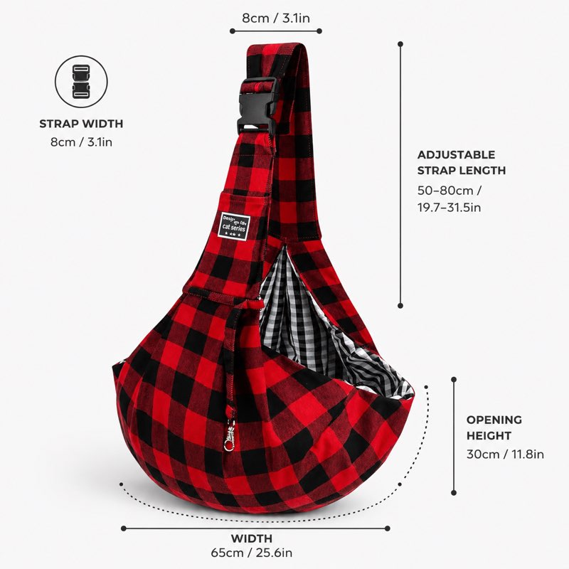 Plaid Dachshund Sling Carrier dimensions