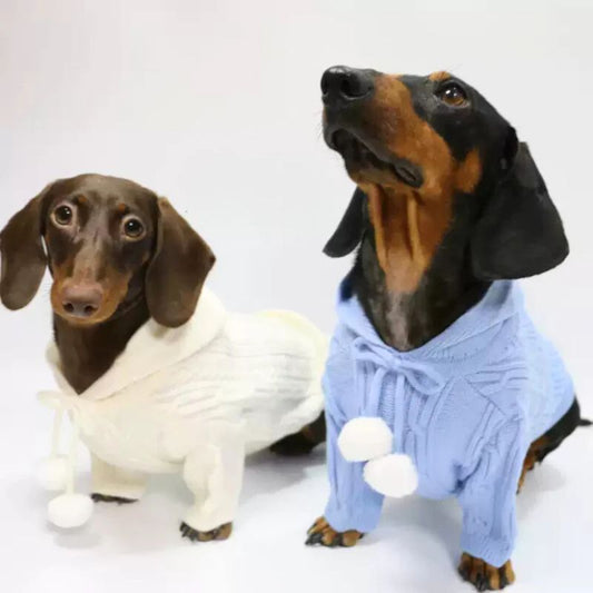 Pom Pom Hooded Dachshund Sweater