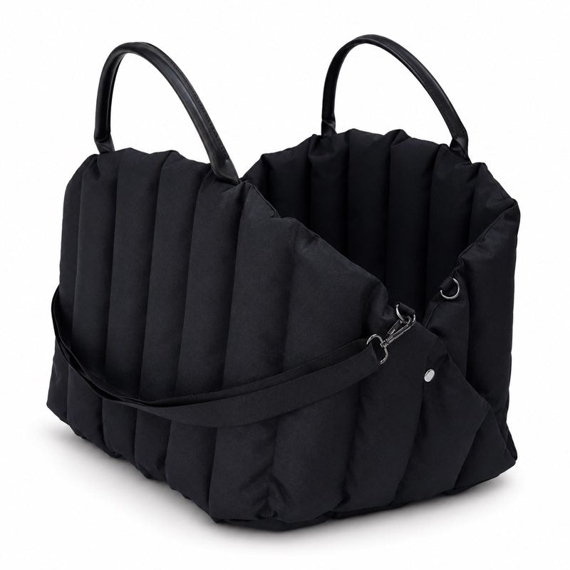 Puffer Dachshund Car Seat Black flat lay