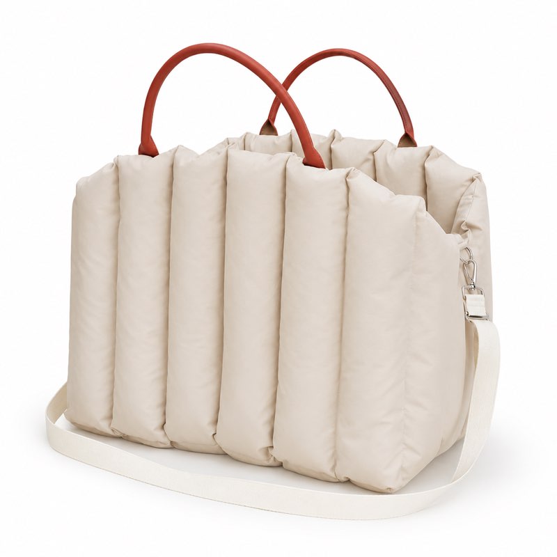 Puffer Dachshund Car Seat Cream flat lay