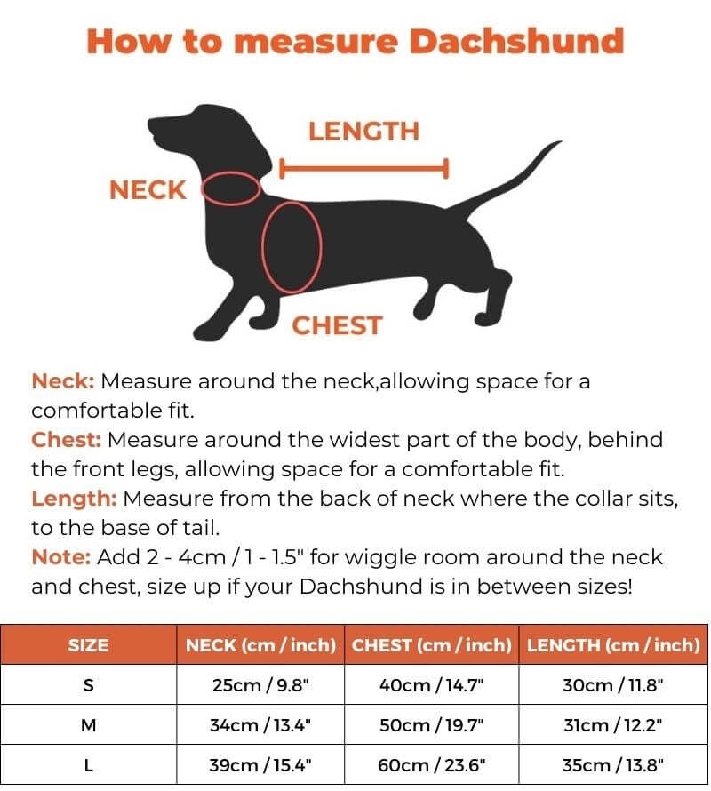 rooster-dachshund-hoodie size guide