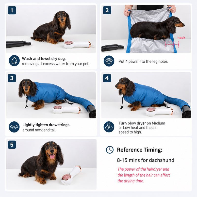 Speedy Dachshund Drying Bag in use