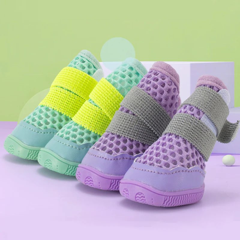 Summer Mesh Dachshund Shoes lineup in Mint Green and Purple, group shot
