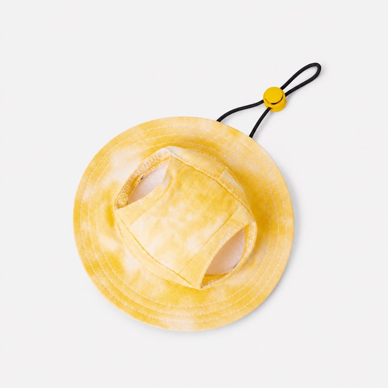 Lemon Tie-Dye Dachshund Bucket Hat flat lay