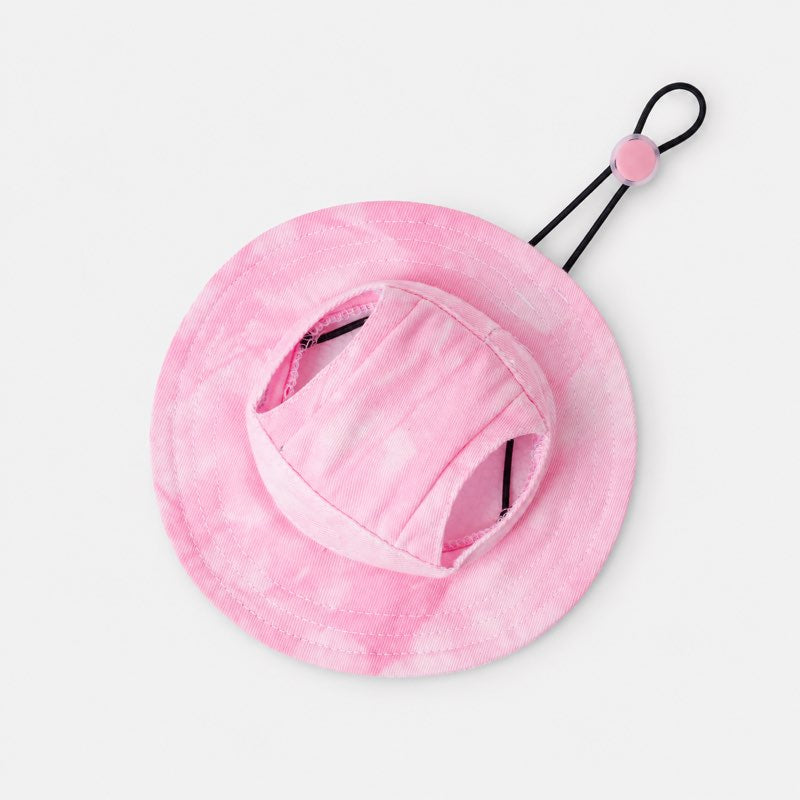 Pink Tie-Dye Dachshund Bucket Hat flat lay