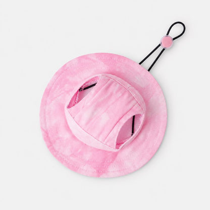 Pink Tie-Dye Dachshund Bucket Hat flat lay